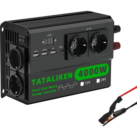 Onduleur, 4 prises européennes, voltmètre LED, 12V4000W220VEU-noir (1/2)