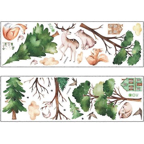 Stickers muraux en PVC, sapin de dessin animé, animaux, stickers muraux style forêt (1/5)