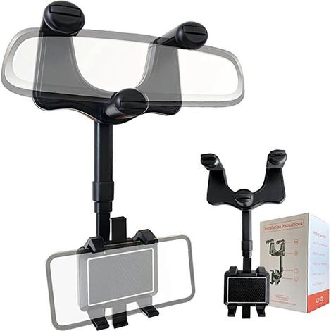 Support téléphone voiture rétroviseur support GPS rotatif 360° support pour téléphone portable fixation rétroviseur support GPS voiture orientable support smartphone rétroviseur. (1/4)