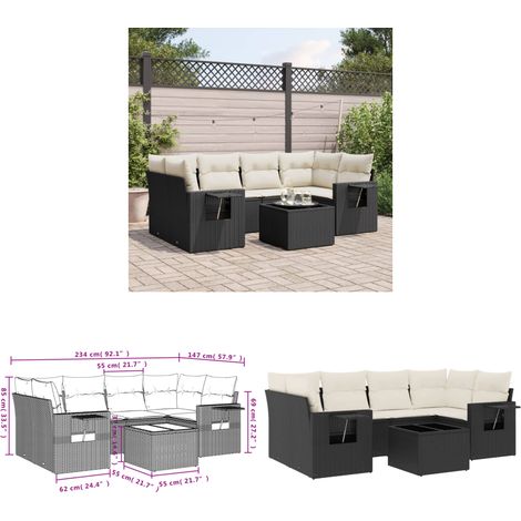 Salon de jardin 7 pcs avec coussins noir résine tressée - Ensemble Salon De Jardin - Meuble Extérieur - Jardin Design - Mobilier De Jardin - Set Salon De Jardin - Home & Living (1/3)