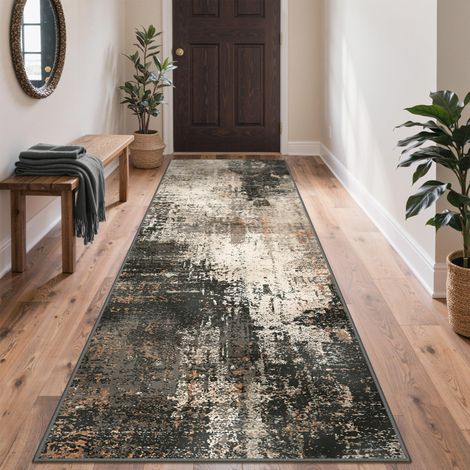 Tapis Couloir Vintage 60x120cm Lavable en Machine AntidéRapant Poil Ras, pour Chambre Salle a Manger Descente de Lit Bureau, Cuisine, Rotbraun (1/5)