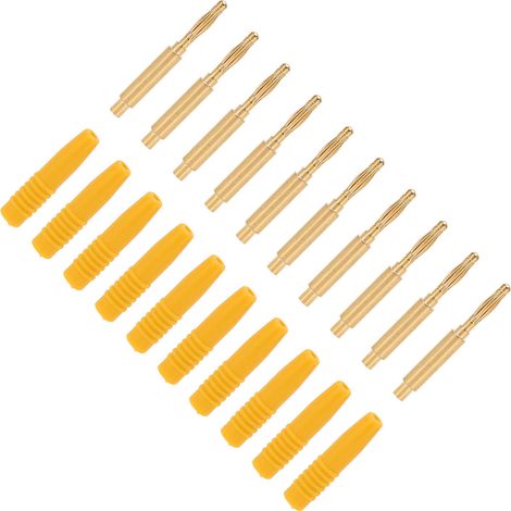 10 Stück vergoldete Bananenstecker, 2 mm Stecker, isolierte Metallstecker mit Gehäuse für Prüfgeräte, gelb (1/5)