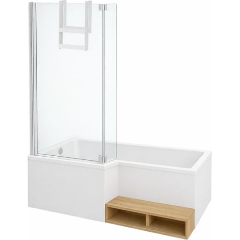 JACOB DELAFON Neo bañera ducha 170 x 90 izquierda + mampara de bañera + delantal + repisa