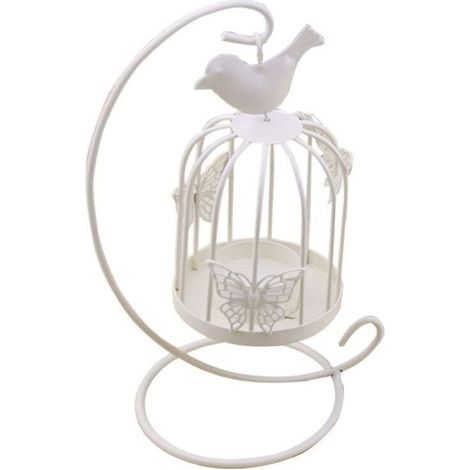 Bougeoir suspendu en métal style vintage, motif papillon, lanterne, bougeoir cage à oiseaux, décoration de mariage ou d'intérieur, blanc creux (1/5)