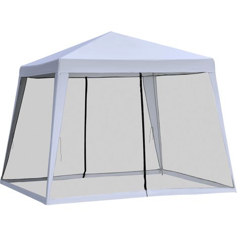Tonnelle imperméable avec moustiquaires pour jardin extérieur, aUVent en polyester, 3 x 3 x 2,45 m, grise