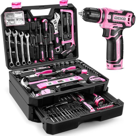 Boite a Outils 238pcs avec Visseuse 12V: Caisse à Outils Complete Rose,Caisse a Outil Complete à Tiroirs Faciliter le Rangement et l'accès aux, Perceuse Femme pour Réparation et Bricolage (1/5)