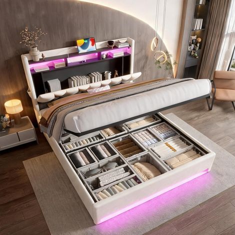 Cadre de lit beige en velours 87 x 57,5 x 45,9 cm (1/5)