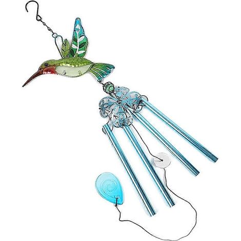 Carillon éolien en verre, motif colibri vert, à suspendre au mur, fenêtre ou porte. (1/5)