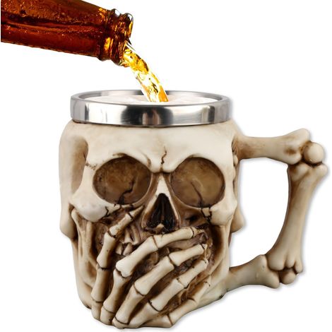 Tasse Viking Acier Inoxydable - 1 Unité - Résine et Métal - Design Médiéval Skull - Café Bière Cadeau (1/5)