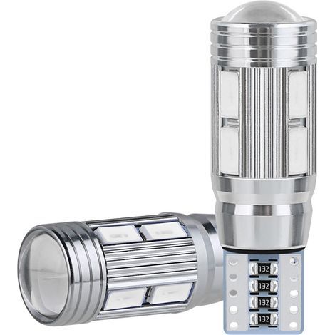 Lot de 2 ampoules LED T10 5730 5630 10 SMD ultra-lumineuses pour l'éclairage de plaque d'immatriculation (rouge) (1/5)