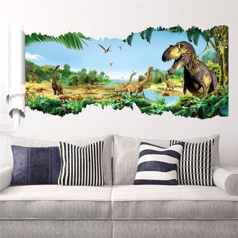 Stickers muraux 3D dinosaures de la jungle, décoration pour salon, chambre à coucher, chambre d'enfant, autocollants (Style 2) (1/4)