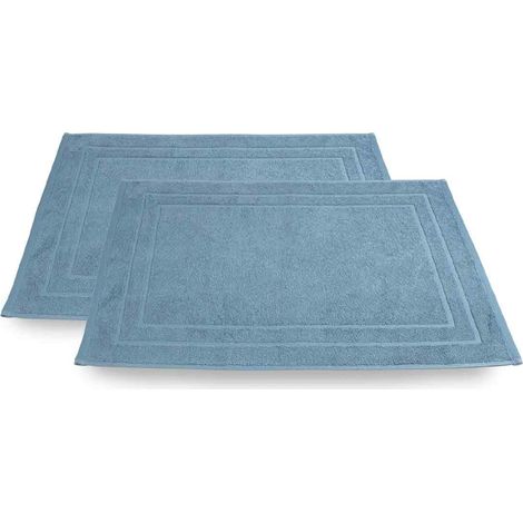 Tapis De Bain - 100 % Coton Éponge - 50 x 70 cm - 700 g/m2 - Séchage Rapide - Absorbant - Lot De 2 - Bleu Tempête (1/5)