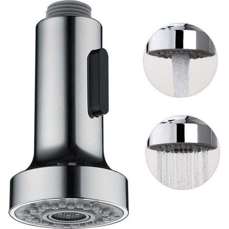 Pull-Out Sink Sprayer with Stop Button Brushed 2-Spray Spray Head for Kitchen Sink Faucet, Silver (1/3)