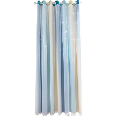 Rideau occultant double couche à motif étoiles ajourées dégradé simple (1 pièce) pour chambre ou salon. (1/5)