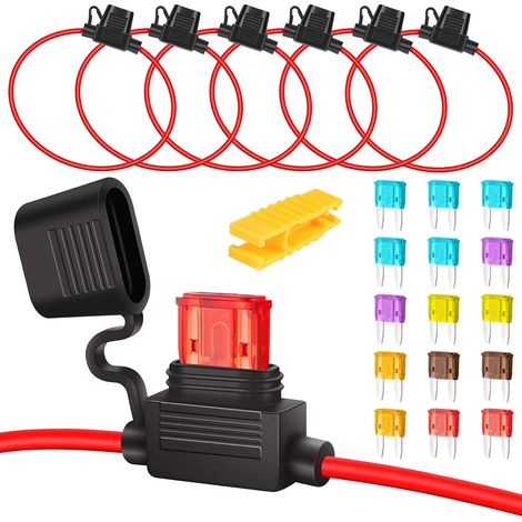 Lot de 6 porte-fusibles plats 16 AWG pour voiture, porte-fusibles 3 A/5 A/7,5 A/10 A/15 A/20 A, pour voiture, camion, moto, bateau (1/5)