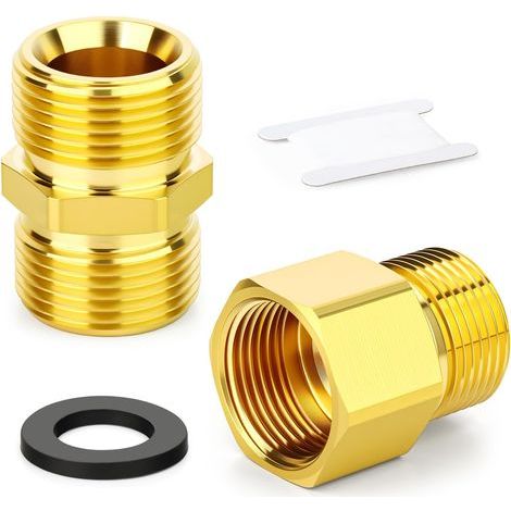 2 Pièces Adaptateur, Raccord Rapide Laiton M22-14 mm, Extension Tuyau Nettoyeur Haute Pression (1/5)