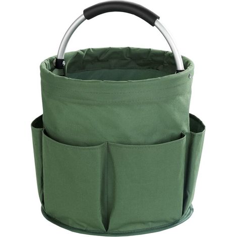 Cesta de almacenamiento para productos de limpieza, 6 compartimentos, plegable con asa de transporte, verde