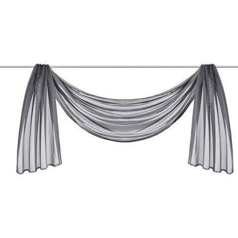 Lot de 1 cantonnière en voile transparent - Rideaux décoratifs unis pour chambre à coucher, salon, mariage (55-1 gris, 140 x 300 cm)-Ensoleillé (1/5)