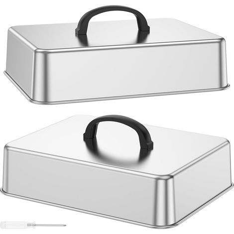 Lot de 2 cloches de barbecue rectangulaires en acier inoxydable pour barbecue, steak, teppanyaki, intérieur et extérieur, 28,5 x 22 x 10,5 cm (1/5)