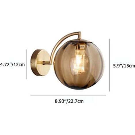 [JAMAIS UTILISÉ]Applique murale en forme de boule de verre ambré, globe en verre ambré avec base dorée, applique murale pour table de chevet (ambre) (1/3)