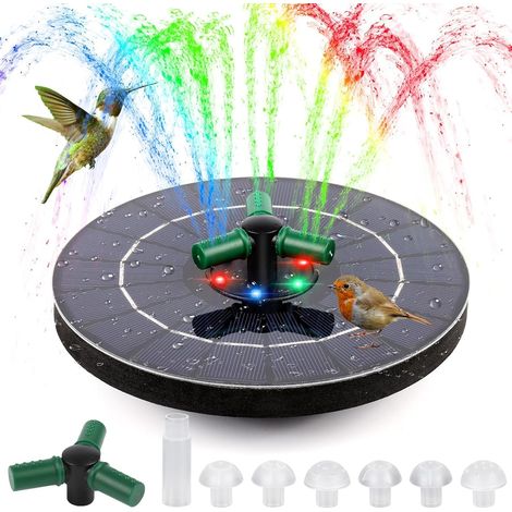 Fontaine solaire 4W d'extérieur, flottante, avec éclairage LED et pompe à eau solaire à 8 buses, idéale pour le jardin, un bain d'oiseaux, un aquarium ou un bassin. (1/2)