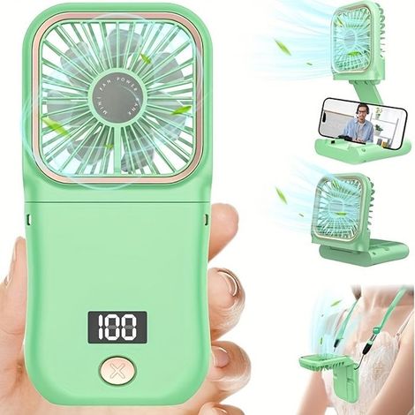 BelleRise - Ventilateur de cou pliable vert premium ultra-silencieux — Rechargeable par USB (1/4)