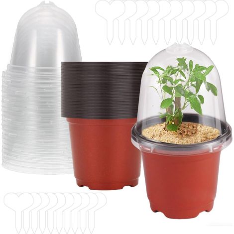 Plastic Plant Pot, 20 Pieces Bucket Seedling Plant Pot, 9cm Plastic Flower Pots and Labels, Plastic Window Sill Plant Pots, Reusable Plastic Garden Pots (Red) (1/5)