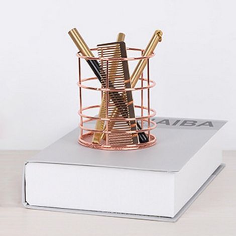Porte-stylo élégant en maille métallique or rose, organisateur de bureau peu encombrant, adapté à la maison et au bureau. (1/2)