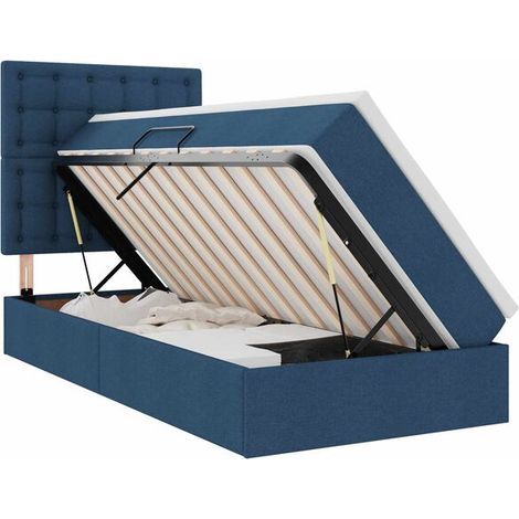 Lit coffre avec éclairage LED, matelas inclus, bleu, 90 x 190 cm, tissu. (1/5)