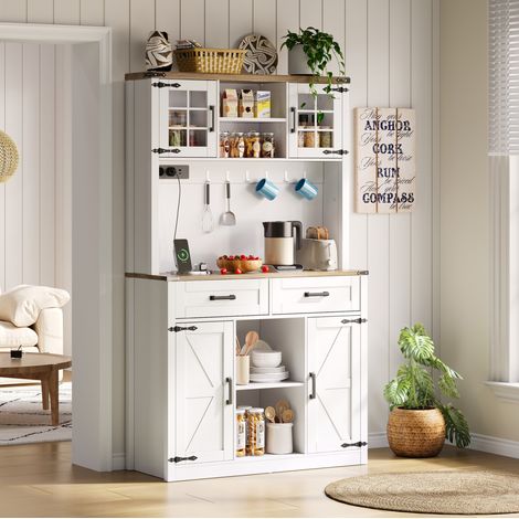 Buffetschrank 100 x 40 x 172 cm mit LED, USB/Type-C, 2 Schubladen, Weiß HAVRYA (1/5)