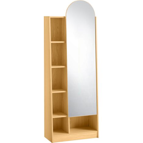 CAIziArmoire à chaussures miroir, rangements, bois naturel H165x60x28 (1/5)