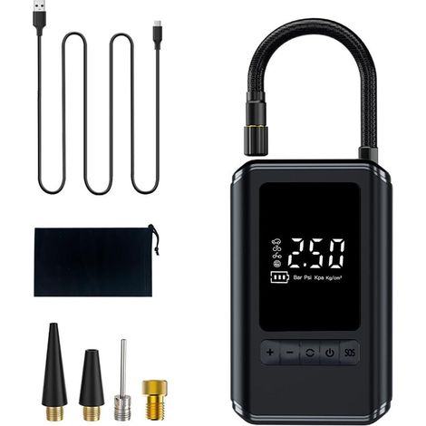 MINI COMPRESSEUR D'AIR PORTABLE POUR VOITURE GONFLEUR RECHARGEABLE AFFICHAGE LED VOITURE (1/5)