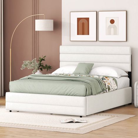 Cama matrimonio 140x200cm con dos cajones con somier de láminas color beige apta para adolescentes(Sin Colchón) (1/5)