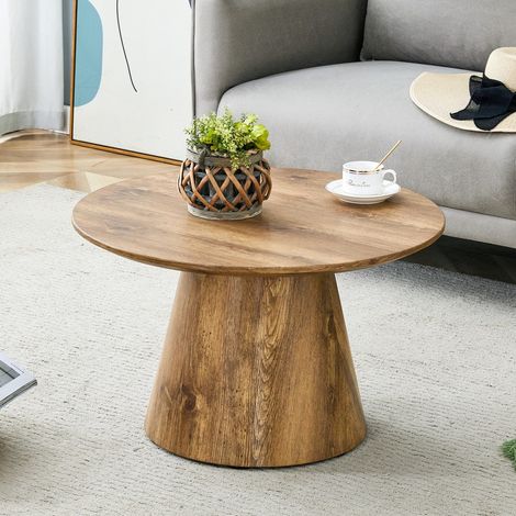 Table basse ronde effet bois naturel - Ø60x35cm - Table d'appoint en MDF avec patins feutre - Style scandinave - Naturel (1/5)