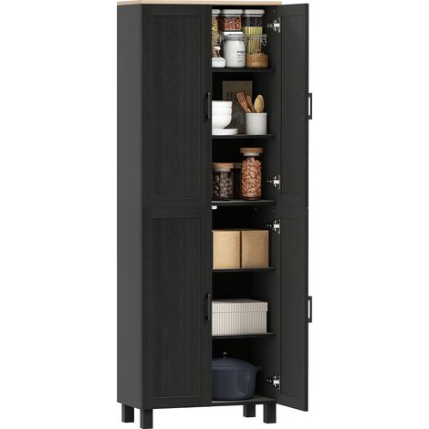Mobile Dispensa da Cucina in Legno con 5 Ripiani Regolabili e 4 Ante, 60x30x170.5 cm, Nero