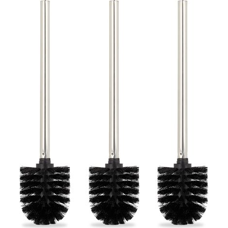 Relaxdays Toilettenbürste, 3er Set, WC, Ersatz, abnehmbarer Bürstenkopf, Klobürste Edelstahl, HxD: 35 x 8 cm, schwarz