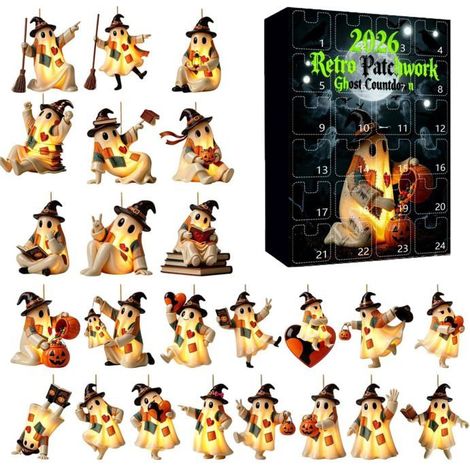 Calendrier de l'Avent Halloween 2026, pendentifs fantômes patchwork rétro, Nonely Decor (1/5)