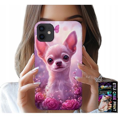 Cover per iPhone 11 - un simpatico chihuahua su sfondo rosa con fiori (1/5)