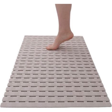 Tapis de douche rectangulaire antidérapant à ventouses, séchage rapide, écoulement par fentes, pliable, 40 x 70 cm, Kaki (1/5)