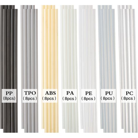 Kit de soudage plastique (56 pièces, 7 types de baguettes : PP, PU, ABS, PE, TPO, PA, PC) pour pare-chocs de voiture, kayaks, etc (1/2)