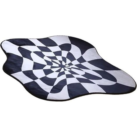 Tapis confortable doux bloc de couleur créatif irrégulier pour chambre salon balcon blanc et noir 80x80cm (1/4)