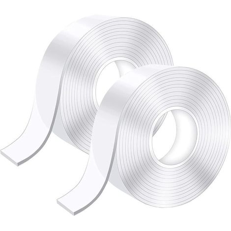 5M Doppelseitiges Klebeband Extra Stark, Transparentes Waschbares Dünnes Nano-Klebeband, , 2 Stück (1MM3CM5M) (1/4)