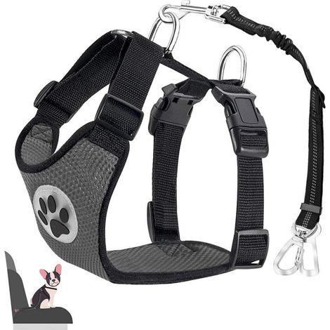 Harnais de sécurité pour chien avec ceinture auto, respirant, gris XS (1/5)