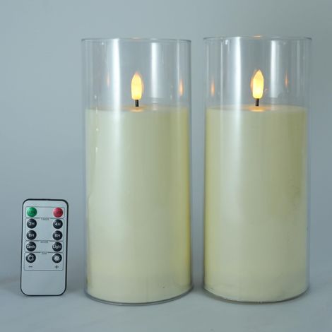 XEPHO Lot de 2 bougies piliers LED sans flamme étanches 23 x 10 cm (9 x 4 pouces), à piles, minuterie et télécommande, pour lanternes, terrasse et porche (1/5)