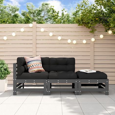 vidaXL 3-tlg. Garten-Lounge-Set mit Kissen Grau Massivholz (1/5)