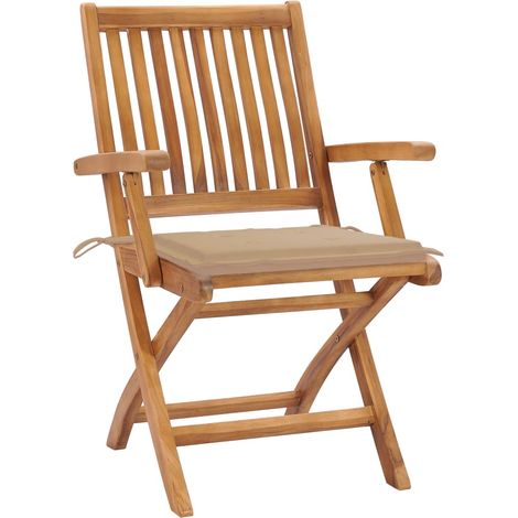 Lot de 2 Chaises de jardin et de camping, Chaises de relaxation, avec coussins beige Bois de teck massif OIB9771E (1/5)