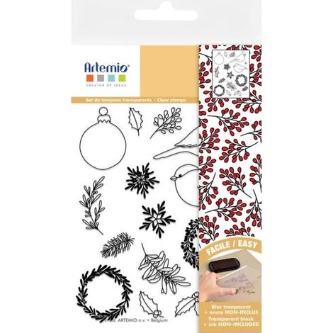 Tampons transparents - ARTEMIO - Xmas berries - 16 pcs - Décoration de fête - Mixte