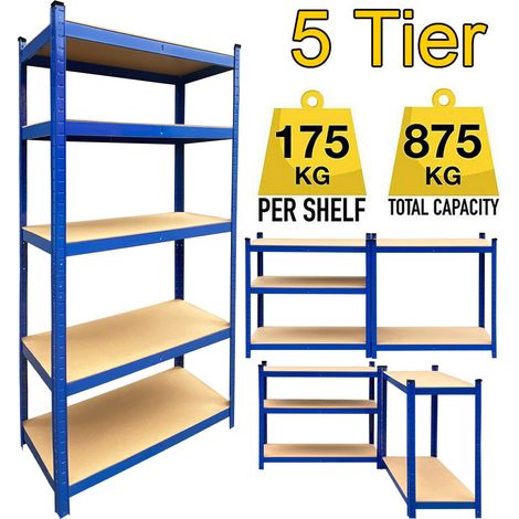 Garage Shelving Units Steel Heavy Duty Racking Shelves for Storage 5 Tier 875kg Capacity Workshop Shed Office
