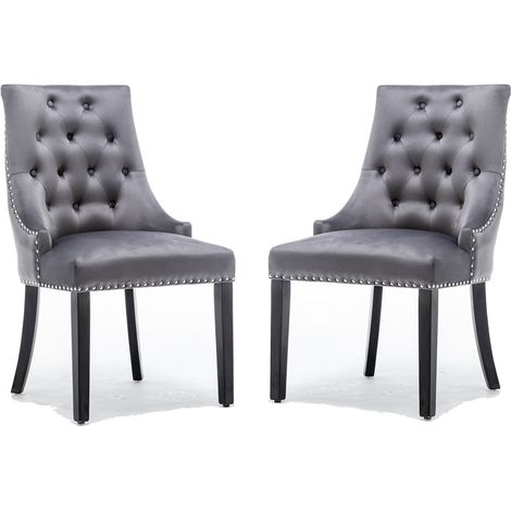 Grey Dining Chairs Velvet Armchair with Armrests & Backrest Upholstered Seat (1/5)