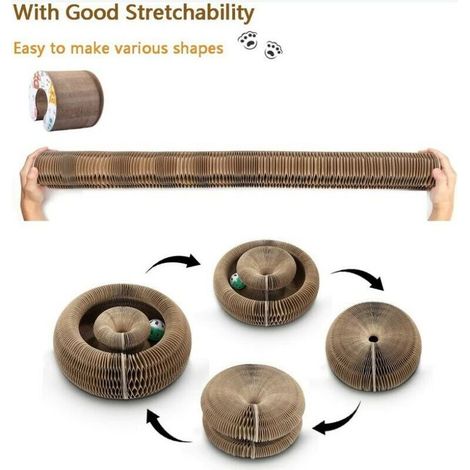 Griffoir Chats avec Boule de Jouet, Magic Organ Cat Scratching Board, Grattoir pour Chat Pliable Magique, Chat à gratter en Carton (1/4)